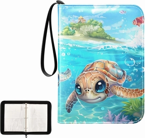 4 Pockets Trading Card Album Holder Book Folder Sports Card Binder Cartoon Turtle 400 Double Side Pockets for 3 Ring Binder Zipper