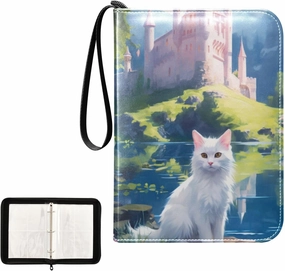 4 Pockets Trading Card Album Holder Book Folder Sports Card Binder Cat Castle 400 Double Side Pockets for 3 Ring Binder Zipper