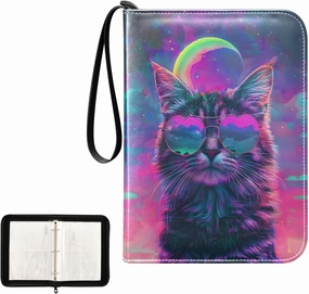 4 Pockets Trading Card Album Holder Book Folder Sports Card Binder Cat Glasses 400 Double Side Pockets for 3 Ring Binder Zipper