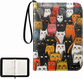 4 Pockets Trading Card Album Holder Book Folder Sports Card Binder Cat Multicolor 400 Double Side Pockets for 3 Ring Binder Zipper