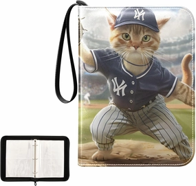 4 Pockets Trading Card Album Holder Book Folder Sports Card Binder Cat Player 400 Double Side Pockets for 3 Ring Binder Zipper