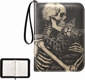 4 Pockets Trading Card Album Holder Book Folder Sports Card Binder Cat Skeleton 400 Double Side Pockets for 3 Ring Binder Zipper