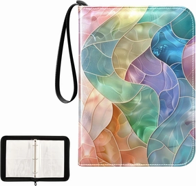 4 Pockets Trading Card Album Holder Book Folder Sports Card Binder Colored Glass 400 Double Side Pockets for 3 Ring Binder Zipper