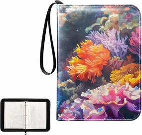 4 Pockets Trading Card Album Holder Book Folder Sports Card Binder Corals under The Sea 400 Double Side Pockets for 3 Ring Binder Zipper