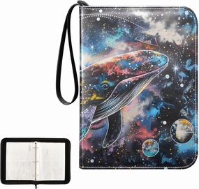 4 Pockets Trading Card Album Holder Book Folder Sports Card Binder Cosmic Whale 400 Double Side Pockets for 3 Ring Binder Zipper