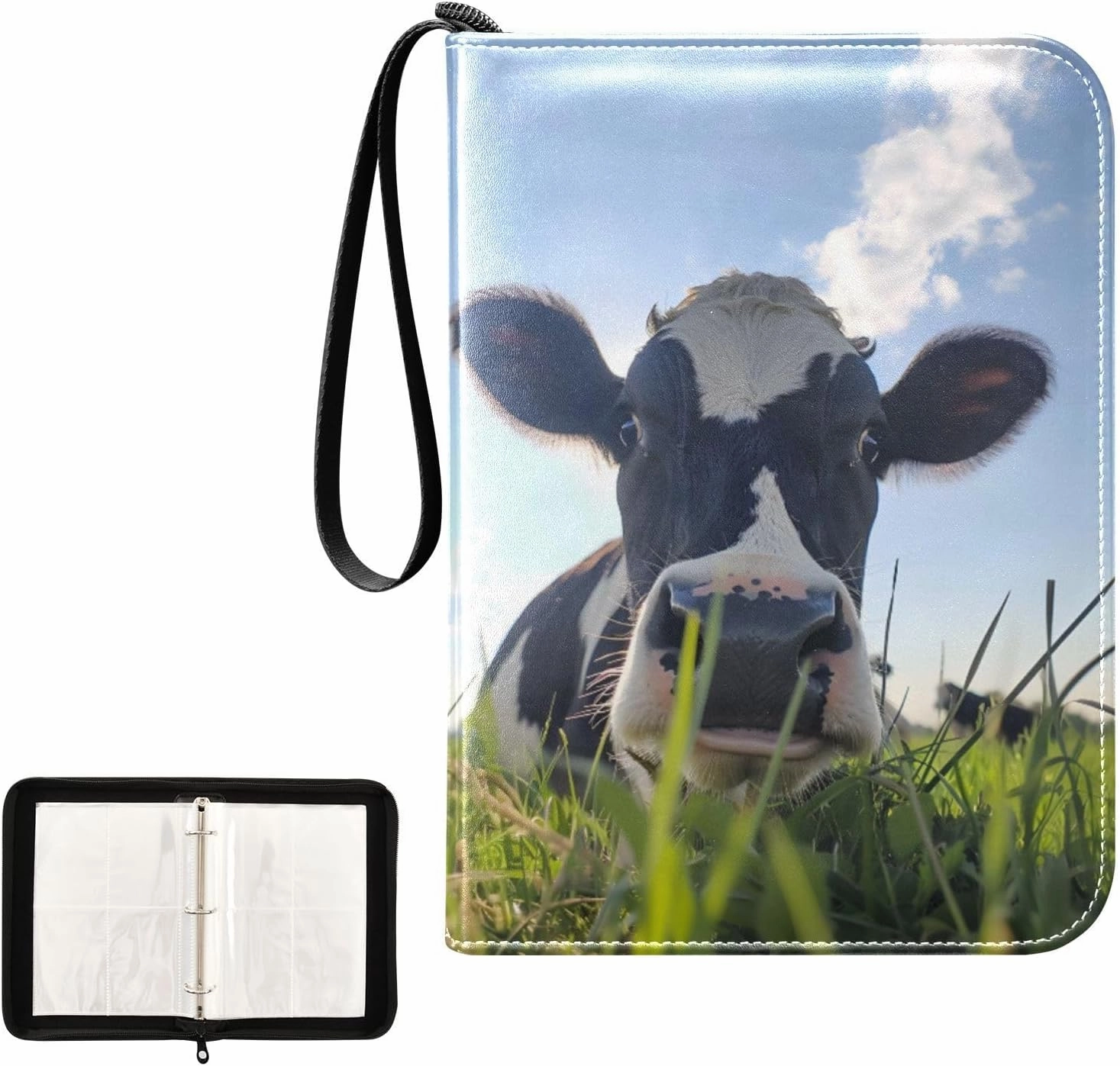 4 Pockets Trading Card Album Holder Book Folder Sports Card Binder Cow Clear Sky 400 Double Side Pockets for 3 Ring Binder Zipper
