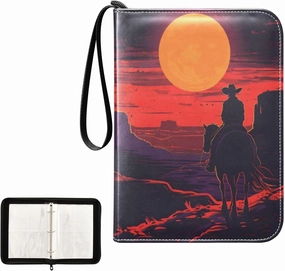 4 Pockets Trading Card Album Holder Book Folder Sports Card Binder Cowboy Moonlight 400 Double Side Pockets for 3 Ring Binder Zipper