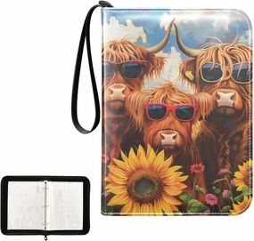 4 Pockets Trading Card Album Holder Book Folder Sports Card Binder Cows Group Photo 400 Double Side Pockets for 3 Ring Binder Zipper