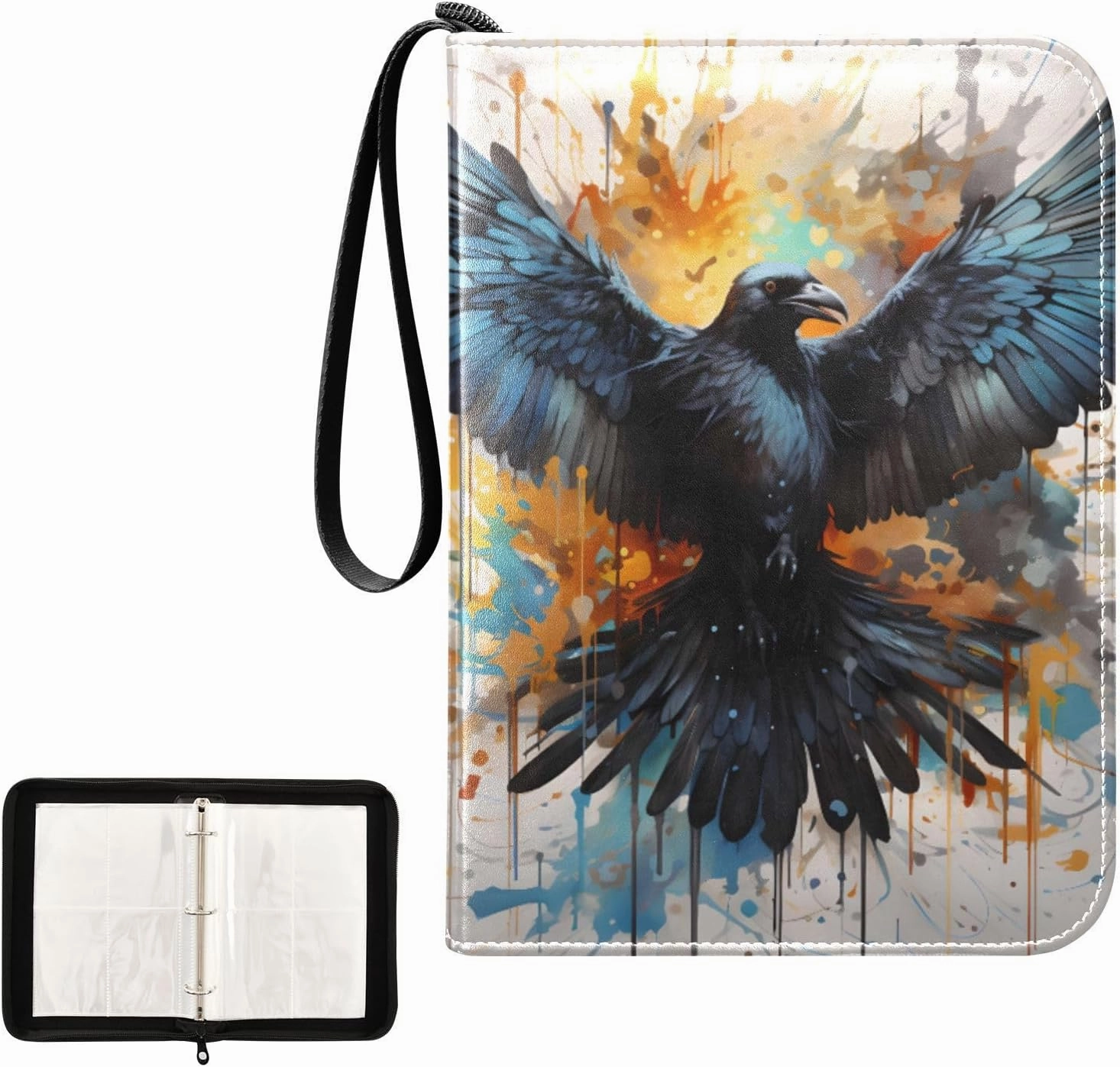 4 Pockets Trading Card Album Holder Book Folder Sports Card Binder Crow Raven Corbie 400 Double Side Pockets for 3 Ring Binder Zipper