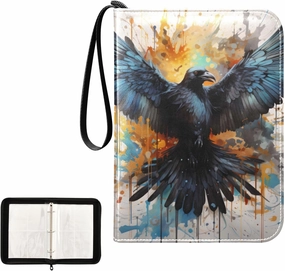 4 Pockets Trading Card Album Holder Book Folder Sports Card Binder Crow Raven Corbie 400 Double Side Pockets for 3 Ring Binder Zipper