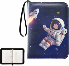 4 Pockets Trading Card Album Holder Book Folder Sports Card Binder Cute Astronaut 400 Double Side Pockets for 3 Ring Binder Zipper