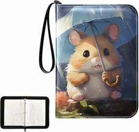 4 Pockets Trading Card Album Holder Book Folder Sports Card Binder Cute Hamster 400 Double Side Pockets for 3 Ring Binder Zipper