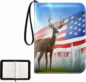 4 Pockets Trading Card Album Holder Book Folder Sports Card Binder Deer Flag 400 Double Side Pockets for 3 Ring Binder Zipper