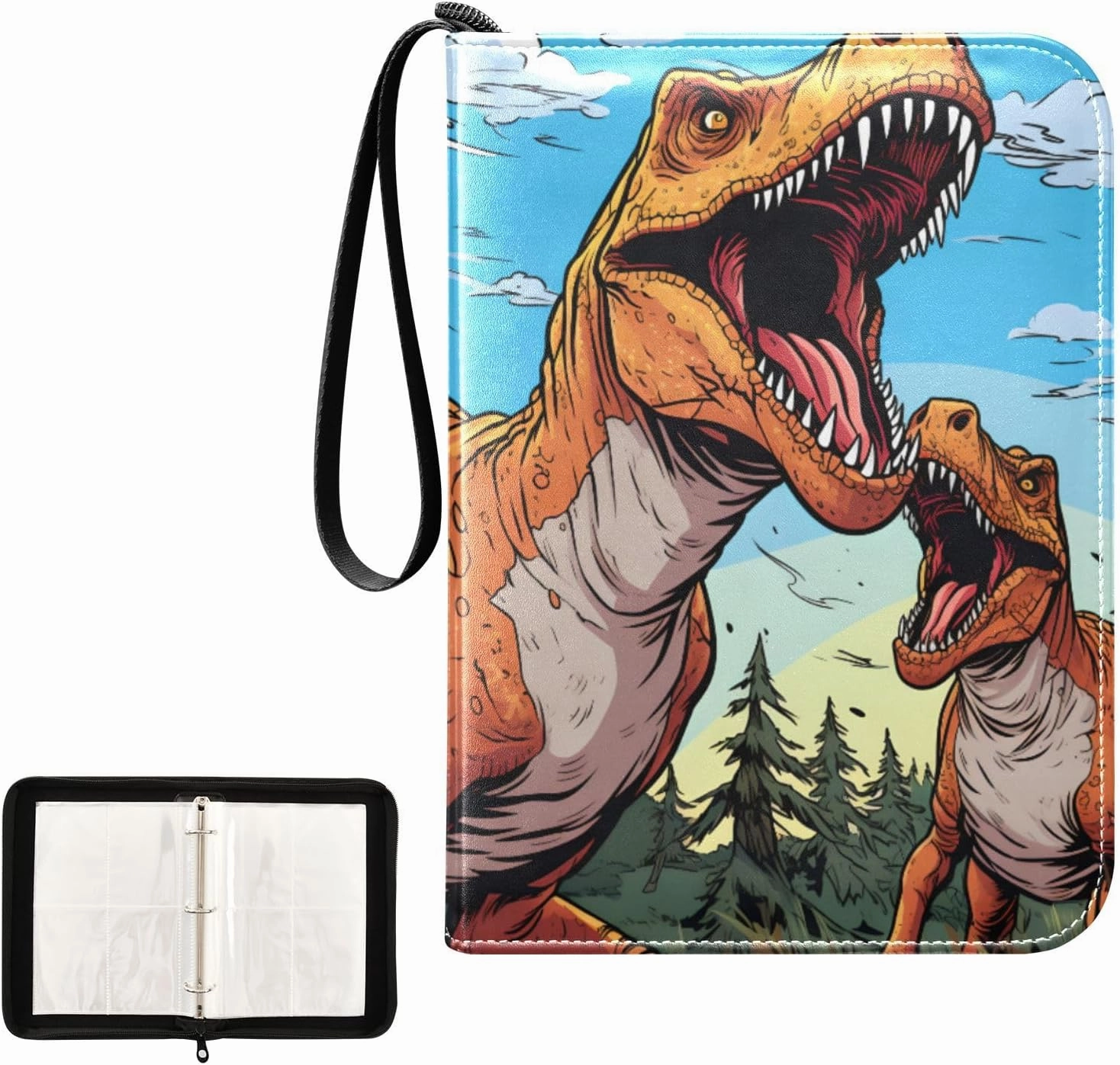 4 Pockets Trading Card Album Holder Book Folder Sports Card Binder Dinosaur Cartoon 3 400 Double Side Pockets for 3 Ring Binder Zipper