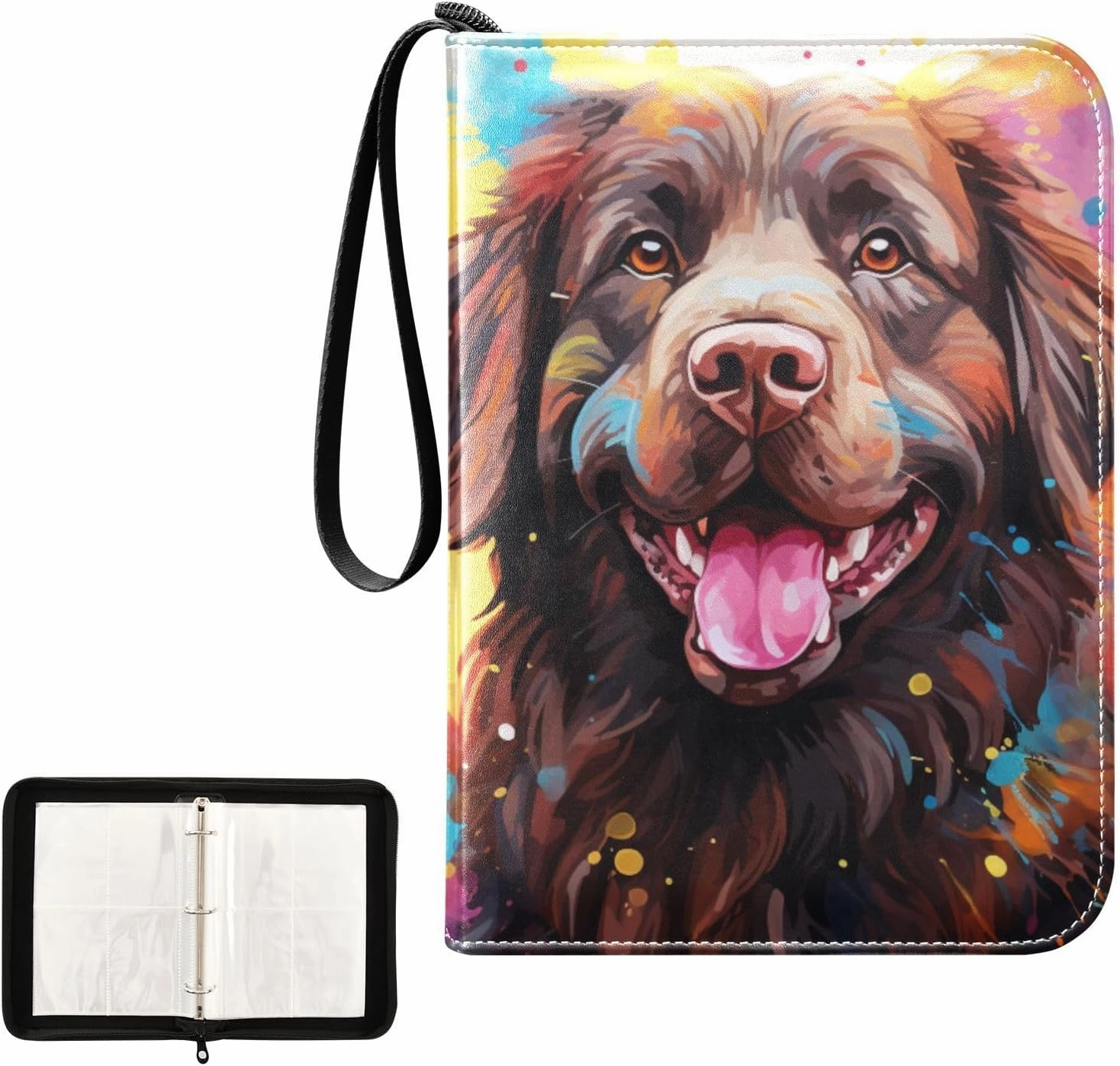 4 Pockets Trading Card Album Holder Book Folder Sports Card Binder Dog Watercolor 1 400 Double Side Pockets for 3 Ring Binder Zipper