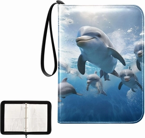 4 Pockets Trading Card Album Holder Book Folder Sports Card Binder Dolphin Cute 400 Double Side Pockets for 3 Ring Binder Zipper