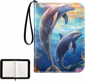 4 Pockets Trading Card Album Holder Book Folder Sports Card Binder Dolphin Multicolor 400 Double Side Pockets for 3 Ring Binder Zipper
