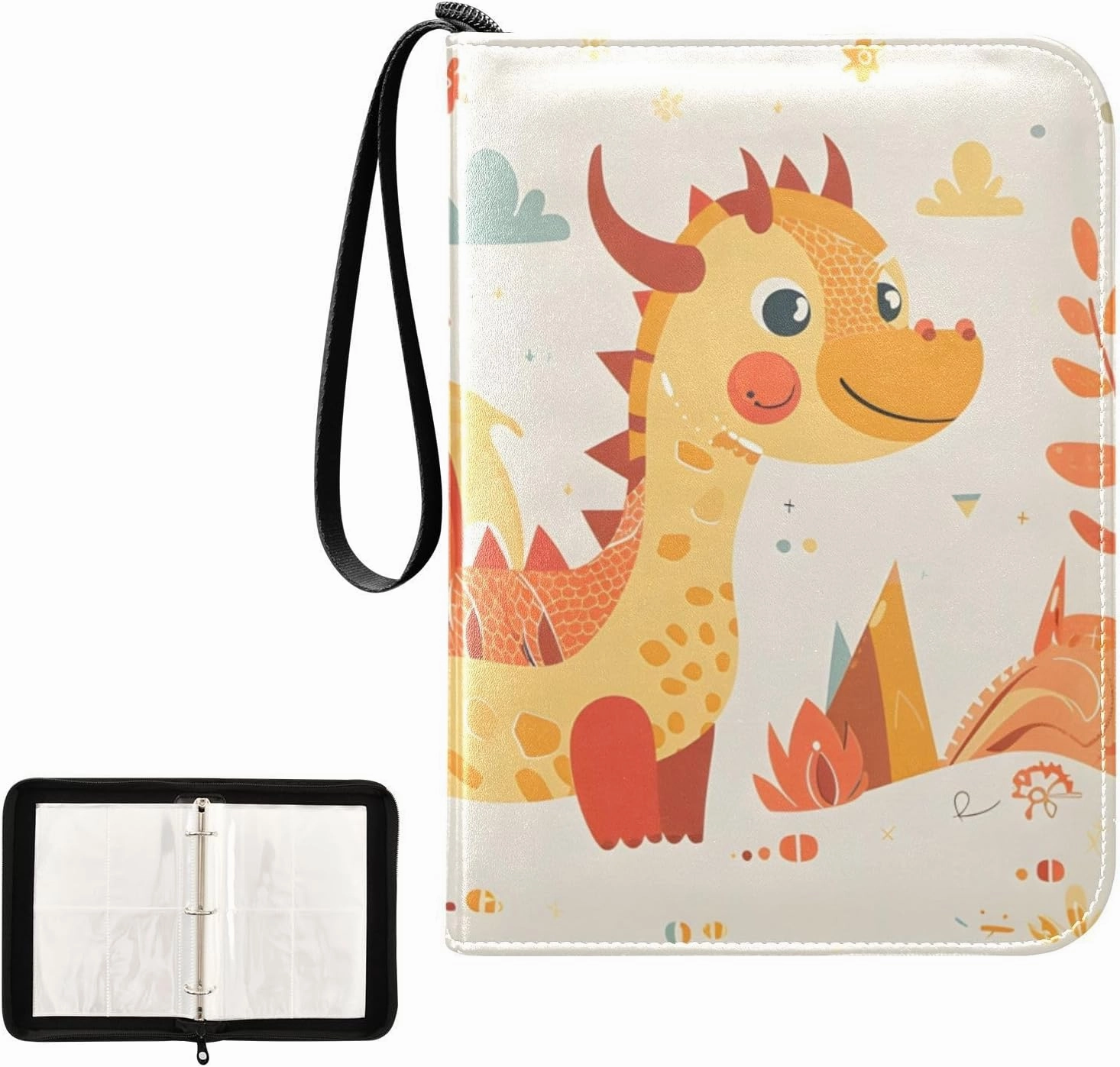 4 Pockets Trading Card Album Holder Book Folder Sports Card Binder Dragon Graphic 400 Double Side Pockets for 3 Ring Binder Zipper