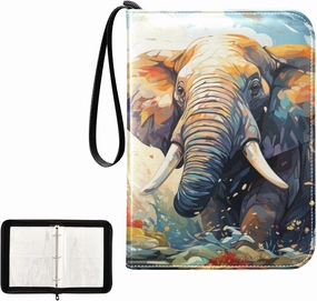 4 Pockets Trading Card Album Holder Book Folder Sports Card Binder Elephant Watercolor 400 Double Side Pockets for 3 Ring Binder Zipper