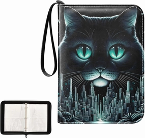 4 Pockets Trading Card Album Holder Book Folder Sports Card Binder Fat Big Cat 400 Double Side Pockets for 3 Ring Binder Zipper