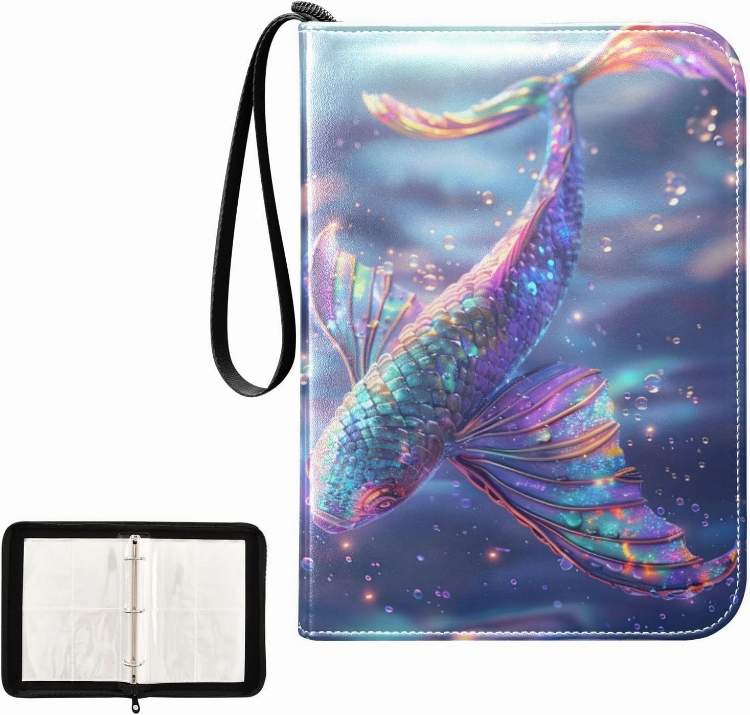 4 Pockets Trading Card Album Holder Book Folder Sports Card Binder Fish 400 Double Side Pockets for 3 Ring Binder Zipper
