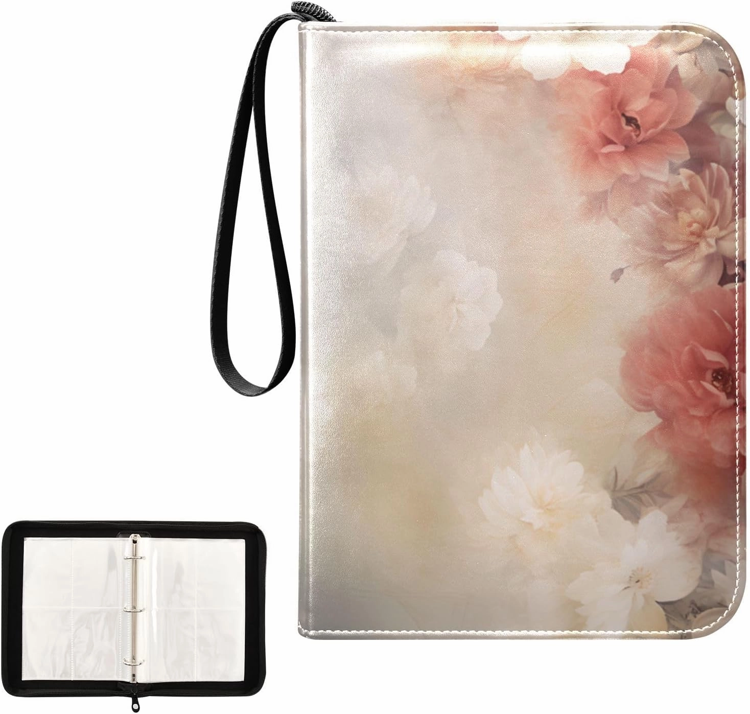 4 Pockets Trading Card Album Holder Book Folder Sports Card Binder Flower Floral 2 400 Double Side Pockets for 3 Ring Binder Zipper
