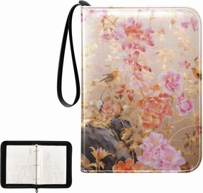 4 Pockets Trading Card Album Holder Book Folder Sports Card Binder Flower Floral Bird 400 Double Side Pockets for 3 Ring Binder Zipper