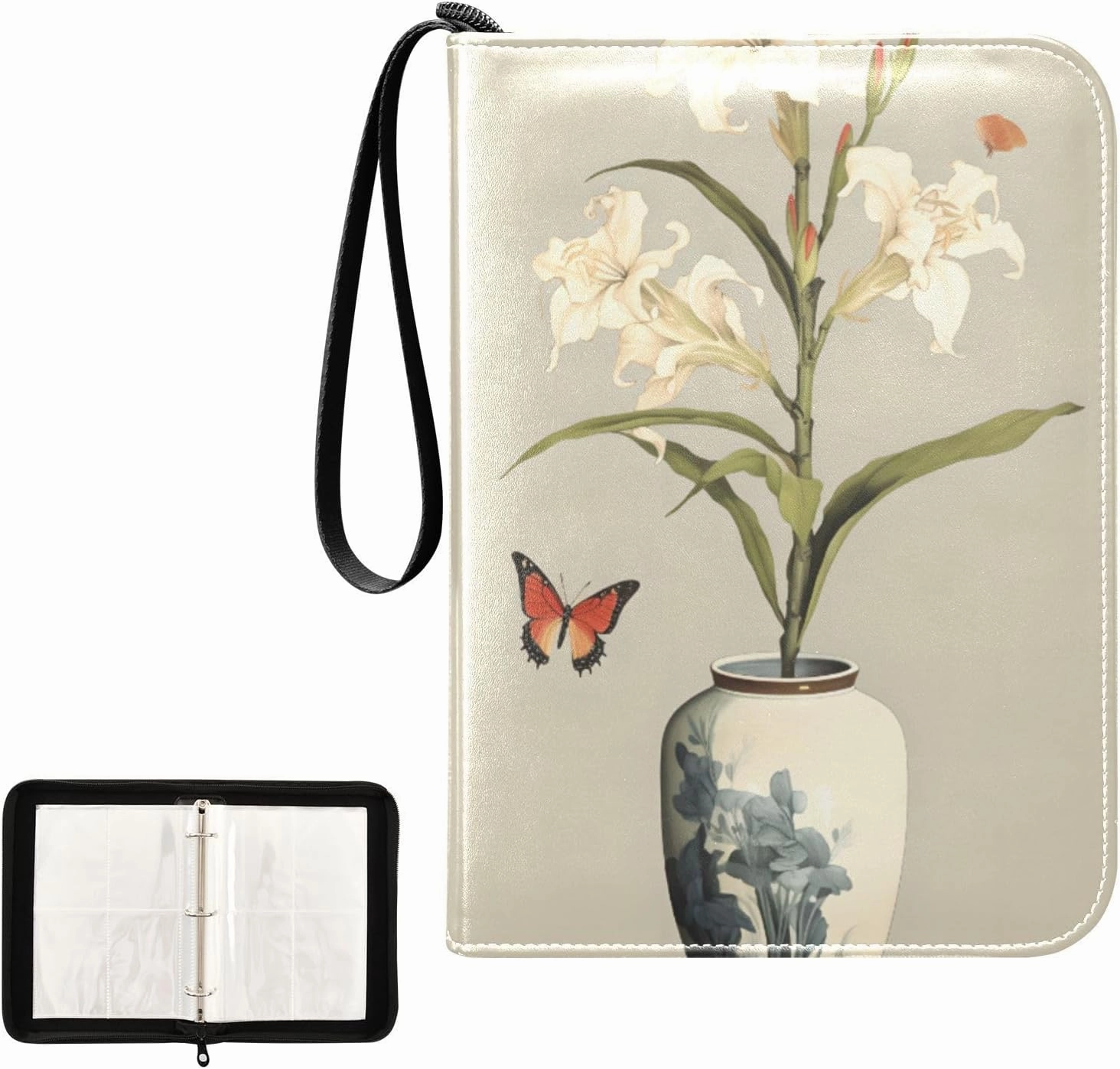 4 Pockets Trading Card Album Holder Book Folder Sports Card Binder Flower Floral Chinese 400 Double Side Pockets for 3 Ring Binder Zipper