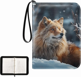 4 Pockets Trading Card Album Holder Book Folder Sports Card Binder Fox Winter 400 Double Side Pockets for 3 Ring Binder Zipper