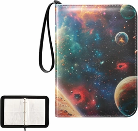 4 Pockets Trading Card Album Holder Book Folder Sports Card Binder Galaxy Starry Sky 400 Double Side Pockets for 3 Ring Binder Zipper
