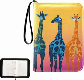4 Pockets Trading Card Album Holder Book Folder Sports Card Binder Giraffe Colorful 400 Double Side Pockets for 3 Ring Binder Zipper