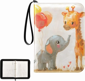 4 Pockets Trading Card Album Holder Book Folder Sports Card Binder Giraffe Elephant Cartoon 400 Double Side Pockets for 3 Ring Binder Zipper
