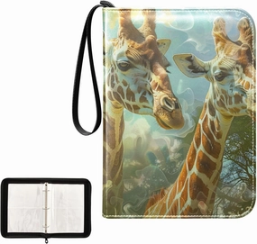 4 Pockets Trading Card Album Holder Book Folder Sports Card Binder Giraffes Animals 400 Double Side Pockets for 3 Ring Binder Zipper