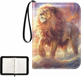 4 Pockets Trading Card Album Holder Book Folder Sports Card Binder Golden Lion 400 Double Side Pockets for 3 Ring Binder Zipper
