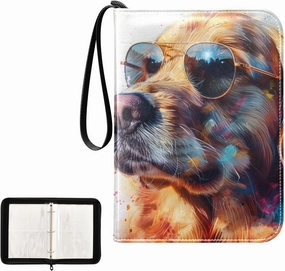 4 Pockets Trading Card Album Holder Book Folder Sports Card Binder Golden Retriever Cool 400 Double Side Pockets for 3 Ring Binder Zipper