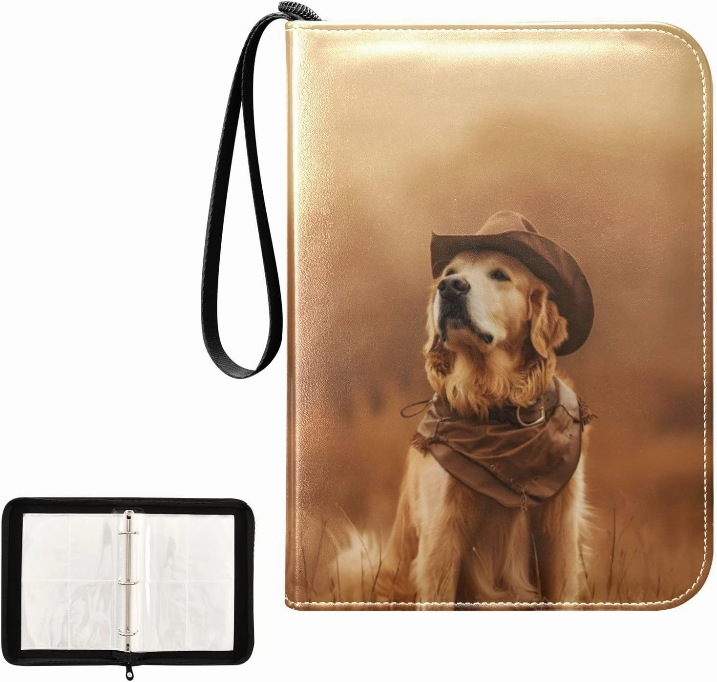 4 Pockets Trading Card Album Holder Book Folder Sports Card Binder Golden Retriever Dog 400 Double Side Pockets for 3 Ring Binder Zipper