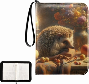 4 Pockets Trading Card Album Holder Book Folder Sports Card Binder Hedgehog Oil Drawing 400 Double Side Pockets for 3 Ring Binder Zipper