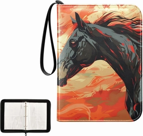4 Pockets Trading Card Album Holder Book Folder Sports Card Binder Horse Couple 400 Double Side Pockets for 3 Ring Binder Zipper