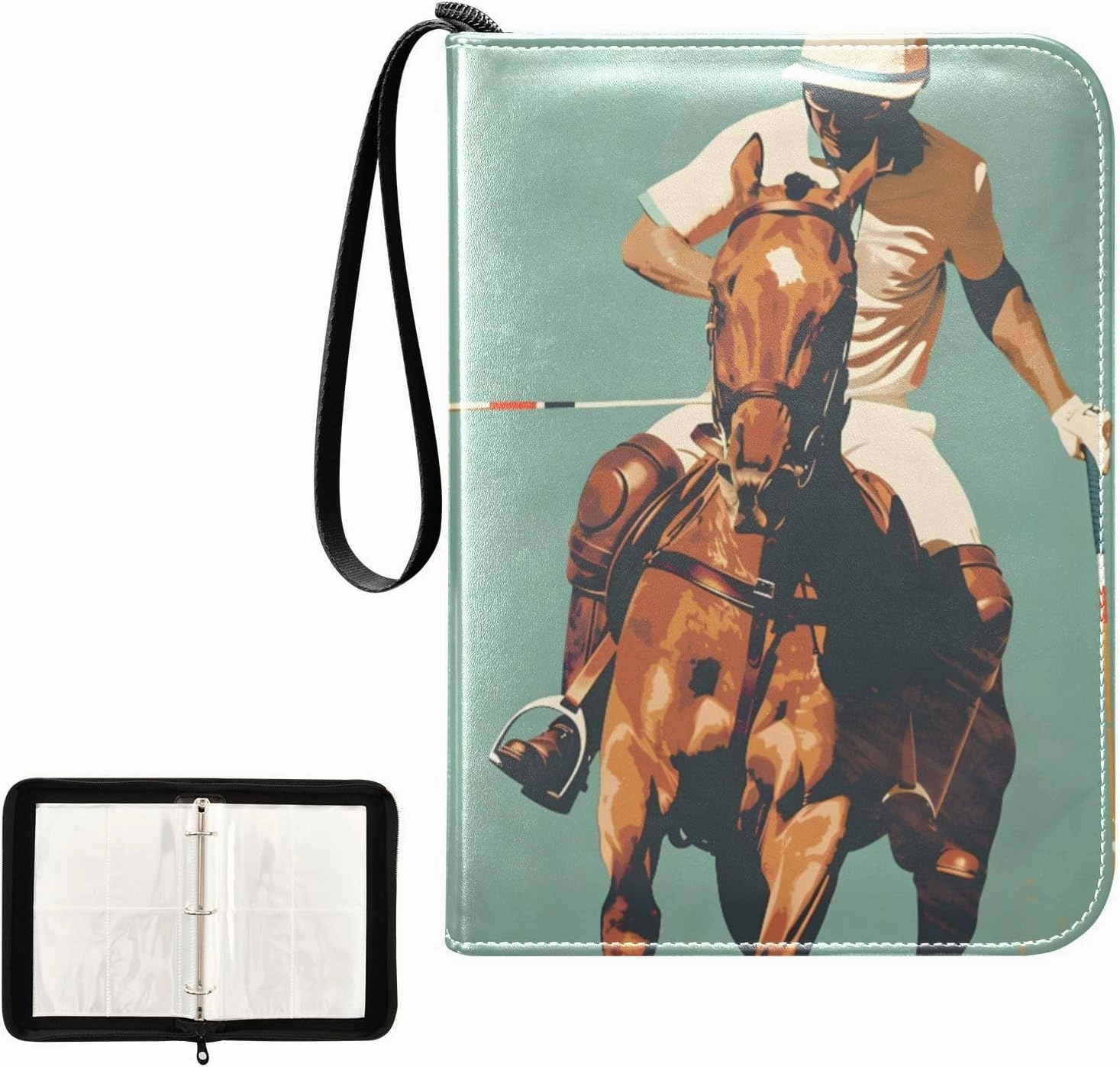 4 Pockets Trading Card Album Holder Book Folder Sports Card Binder Horse Equestrian 400 Double Side Pockets for 3 Ring Binder Zipper