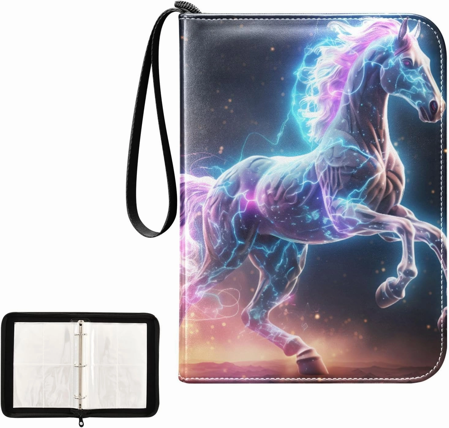 4 Pockets Trading Card Album Holder Book Folder Sports Card Binder Horse Myth 2 400 Double Side Pockets for 3 Ring Binder Zipper