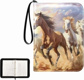 4 Pockets Trading Card Album Holder Book Folder Sports Card Binder Horse Running 400 Double Side Pockets for 3 Ring Binder Zipper