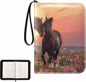 4 Pockets Trading Card Album Holder Book Folder Sports Card Binder Horse Stallions Sunset 400 Double Side Pockets for 3 Ring Binder Zipper