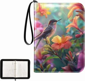 4 Pockets Trading Card Album Holder Book Folder Sports Card Binder Hummingbird Flowers 400 Double Side Pockets for 3 Ring Binder Zipper