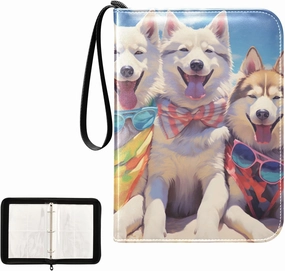 4 Pockets Trading Card Album Holder Book Folder Sports Card Binder Husky Dog Beach 400 Double Side Pockets for 3 Ring Binder Zipper