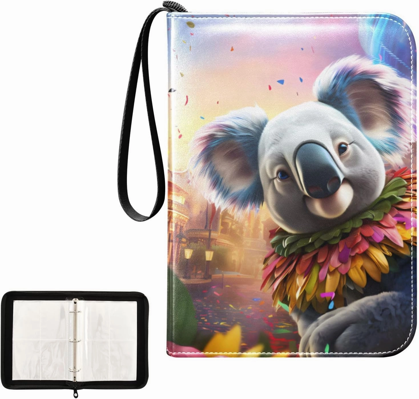 4 Pockets Trading Card Album Holder Book Folder Sports Card Binder Koala Funny 400 Double Side Pockets for 3 Ring Binder Zipper