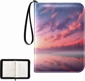 4 Pockets Trading Card Album Holder Book Folder Sports Card Binder Lake Scene 400 Double Side Pockets for 3 Ring Binder Zipper