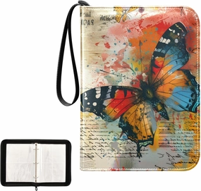 4 Pockets Trading Card Album Holder Book Folder Sports Card Binder Lettering Butterfly 400 Double Side Pockets for 3 Ring Binder Zipper