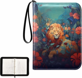 4 Pockets Trading Card Album Holder Book Folder Sports Card Binder Lion Flower 400 Double Side Pockets for 3 Ring Binder Zipper