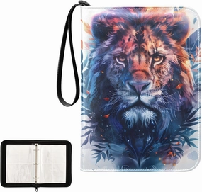 4 Pockets Trading Card Album Holder Book Folder Sports Card Binder Lion Head 400 Double Side Pockets for 3 Ring Binder Zipper