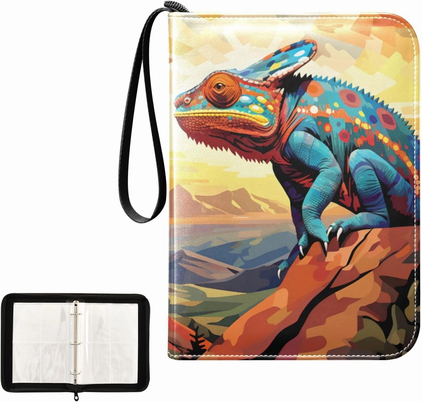 4 Pockets Trading Card Album Holder Book Folder Sports Card Binder Lizard Chameleon 2 400 Double Side Pockets for 3 Ring Binder Zipper